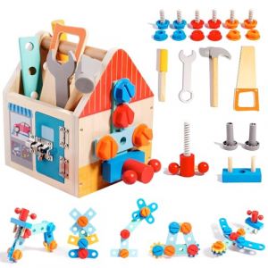 ANYCESO Montessori Busy Board - Établi en Bois pour Enfants - Mallette à Outils, Jeu de Rôle et de Construction avec Perceuse - Jouet Éducatif pour Enfants de 3 à 6 Ans (ANYCESO, neuf)