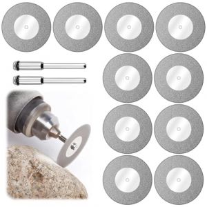 10 Pi&egrave;ces Disque Diamant De Coupe 40mm, Mini Disques Diamant Avec 2 Pi&egrave;ces Mandrins Rotatifs Coupe Pr&eacute;cise Verre Pour Bricolage Fabrication Artisanale M&eacute;tal Verre Carrelage C&eacute;ramique Bois Porcelaine (DanXiShangLan, neuf)