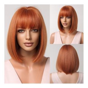 Perruques Perruque for femmes de Style europ&eacute;en et am&eacute;ricain avec frange soign&eacute;e d&eacute;grad&eacute; gris cheveux courts couvre-chef en fibres chimiques(Ginger) (yichanggeng, neuf)
