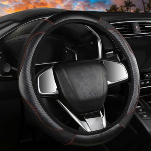 EUPSIIU Couvre Volant Voiture Housse de Volant en Cuir élastique Volant Antidérapant pour Véhicules Couvre Volant Respirante Antiderapante Accessoires de Volant Universels 38 cm (Noir) (LINJIE EU, neuf)