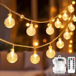 Metaku Guirlande lumineuse LED blanc chaud 5 m 50 LED Boules de cristal Guirlande lumineuse à piles avec télécommande 8 modes Étanche pour intérieur et extérieur Pour chambre fête jardin (TENTE, neuf)