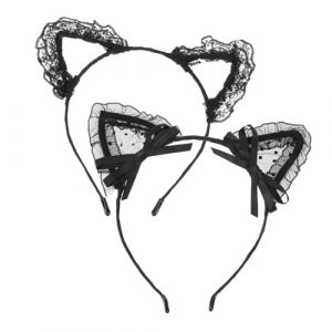 Baluue 2 Pièces Bandeau Adorable Bandeau Dentelle Animal Bandeau Animal Oreille Dentelle Bandeau Femme Tête Décor Dentelle Chat Oreille Bandeau Dentelle Cheveux Cerceaux Cheveux Fermoir (Fortune Luck, neuf)