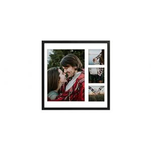 aFFa frames Tisar 40x40 cm Cadre photo en bois avec verre synth&eacute;tique incassable multi-vues Cadre Multi Photo avec Passe-Partout 4 ouvertures pour 1 image 30x21 cm et 4 images 9x9 Noir (88) (aFFa frames, neuf)