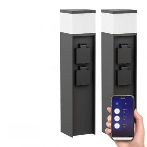 ledscom.de 2 pièces Lumière de chemin/Borne d'éclairage PODEL pour l'extérieur, IP44, Smart Home, WLAN, Alexa, 39 cm, noir, 1x G9 max. 10W, 2 prises de courant (LEDs Com GmbH, neuf)