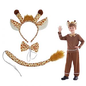 TSHAOUN Kit Girafe, Ensemble de Costume de Girafe 3 Pi&egrave;ces, Jaune Girafe Serre-T&ecirc;te N&oelig;ud Papillon et Queue, Deguisement Ggirafe, Accessoires pour D&eacute;guisements pour Carnaval Halloween (Jaune) (beifengdianziEU, neuf)
