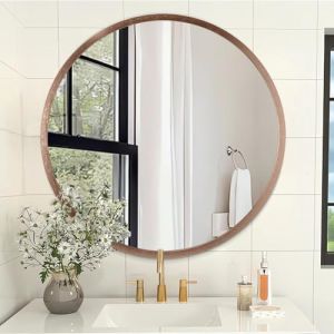AOAOPQ Miroir de salle de bain rond - Miroir mural rond avec cadre simple en m&eacute;tal moderne rond &agrave; suspendre pour salle de bain, couloir, chambre, salon - Cadre en or rose de 61 cm (OrangeRight, neuf)