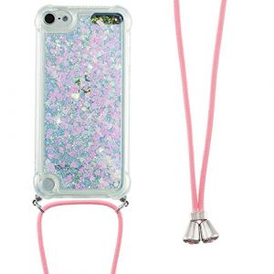 Collier Coque pour iPod Touch 5 / iPod Touch 6/7,Glitter Paillette Brillante Quicksands Liquide Transparente Silicone TPU Case Housse avec Cordon Collier Tour de Cou pour iPod Touch 5,GS Color Heart (LEMAXELERS, neuf)