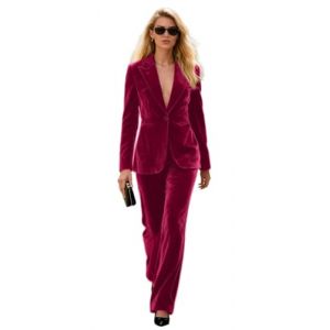Botong Costume 2 pi&egrave;ces en velours pour femmes avec col &agrave; revers en pointe, costume de travail de bureau, smoking de mariage, ensemble blazer et pantalon, fuchsia, M (Sunny2028, neuf)