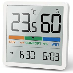 NOKLEAD Hygrom&egrave;tre Thermom&egrave;tre d'int&eacute;rieur, thermom&egrave;tre num&eacute;rique de bureau avec moniteur de temp&eacute;rature et d'humidit&eacute;, thermom&egrave;tre d'ambiance &agrave; jauge d'humidit&eacute; pr&eacute;cise (1, Blanc, 7cm) (VOCOO EU, neuf)