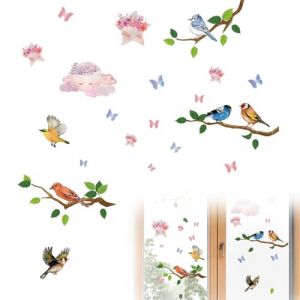 2 Pièces Autocollant Fenêtre,Sticker Oiseaux Fleur Printemps,Stickers Décoratifs Fenêtre, Gommettes Electrostatiques Vitres,Stickers Anti Collision Oiseaux,pour Paysage et Décorations De Fête (Anyushangmao, neuf)