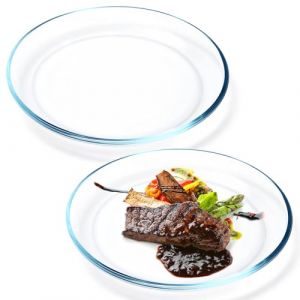 NUTRIUPS Assiette en Verre, 25,4cm Transparente Trempé Verre Assiettes Plates, Lot de 2 Assiettes Service de Table, Passe au Micro-ondes Passe au Lave-vaisselle (DMAR, neuf)