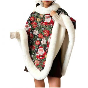 Cape De No&euml;l Pour Femmes,Manteau Cape Femme Chaud En Polaire Epaiss&eacute;,Veste En Velours San Manches Christmas,Costume De Cosplay Pour F&ecirc;te Carnaval,V&ecirc;tements De Maison &Agrave; Imprim&eacute; De No&euml;l Amusant (Wyongtao❖, neuf)