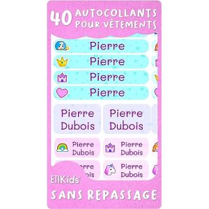 40 Étiquettes autocollantes pour vêtements, pas de repassage nécessaire. Étiquettes personnalisées et résistantes à la machine à laver, micro-onde. Autocollant fourniture scolaire (40, FANTAISIE) (Haberdashery Online, neuf)