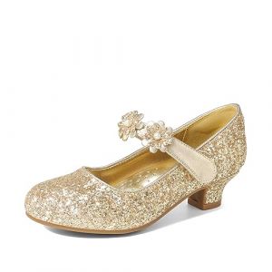 DREAM PAIRS Chaussures Princesse Fille &agrave; Paillettes avec Talon Bloc Confortable Escarpins Enfant D&eacute;guisement Cosplay Chaussure Mariage Anniversaire C&eacute;r&eacute;monie F&ecirc;te,Size 30,Paillettes d'or (dreampairsEU, neuf)