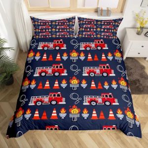 Homewish Housse de Couette Enfant 140x200 Voiture de Pompier Rouge, Parure de Lit Enfant Ado Garçon Camion de Pompiers, Sets de Housses de Couettes Motif de Camion Cool, Couvre Lit Bleu Foncé (Suzhou yiyanyun e-commerce Co., Ltd, neuf)
