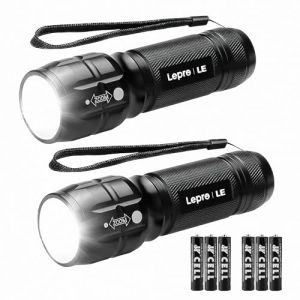 Lepro Lampe Torche L8000 Puissante, Lampe de Poche Zoomable Étanche IPX4, 3 AAA Piles Compris, Torche LED Militaire en Aluminium pour Camping, Randonnée, Urgences, Lot de 2 (Lepro FR, neuf)