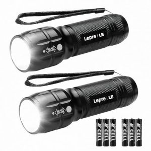 LE Lampe Torche L8000 Puissante, Lampe de Poche Zoomable Étanche IPX4, 3 AAA Piles Compris, Torche LED Militaire en Aluminium pour Camping, Randonnée, Urgences, Lot de 2 (Lepro FR, neuf)