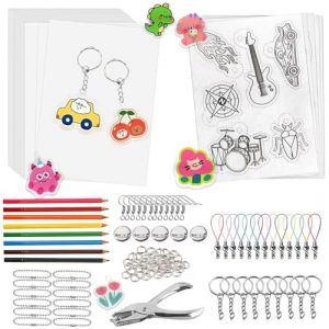 Altdeovk Plastique Fou, A5 Papier Fou pour Le Bricolage, 124 Feuilles Plastique Thermoformable con Crayons Couleur, Perforatrice, Crochets D'oreille, Pince A Cheveux (LingyuShopping, neuf)