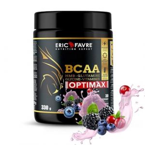BCAA OPTIMAX POUDRE - Essentiel pour la Préparation, Récupération - Entraînements Efficaces, Performances Accentuées - HMB, Glutamine, Glycine, Vitamines - 330 Gr (Saveur Fruits des bois) - Eric Favre (Eric Favre - Boutique Officielle, neuf)