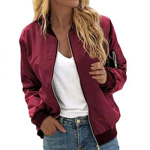 RUIRUILICO Veste Femme Mi Saison Décontracté 2025 Automne Bomber Classique Manche Longue Veste de Sport Ample Léger Blouson Couleur Unie (RUIRUILICO(UP TO 50% OFF!), neuf)
