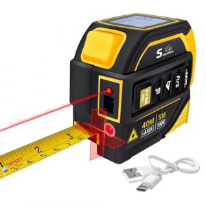 Fitdays Mètre Laser 3-en-1 avec Ligne Croisée | 40m Laser + 5m Ruban AutoBloc | Grand Écran LCD (m/ft/in) & Calculs Surface/Volume | Bricolage, BTP, Professionnels(ZB-4in1-Jaune) (HAIZHIHUI, neuf)