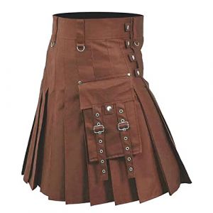 Kilts &eacute;cossais traditionnels pour hommes Jupe kilt &eacute;cossais &Eacute;pissure Kilt &eacute;cossais jupe tartan Highland &eacute;cossaise Utility R&eacute;tro Jupe pliss&eacute;e Nouvelle jupe Rock Utility, marron, 3XL (SDFKLJV, neuf)
