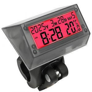 VEQENMOT Auto Horloge LCD Solaire - Horloge num&eacute;rique multifonctionnelle, &eacute;tanche et Antichoc, avec Heure,Date,Semaine,temp&eacute;rature et Support de poign&eacute;e pour Voiture,Moto,v&eacute;lo,Rouge (Aototeck US, neuf)