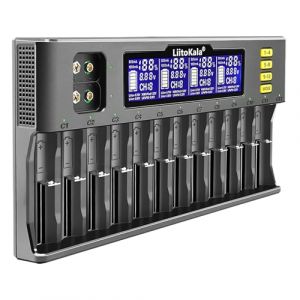 LiitoKala Lii-S12 18650 12 Bay Chargeur de Batterie Universel Rapide et Intelligent avec écran LCD,pour Li-ION(IMR/ICR) LiFePO4 Ni-MH/CD 18650 21700 26650 18350 14500 RCR123 9V Batteries AA AAA C (Terra Tu, neuf)
