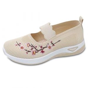 Basket Femme De Marche Respirante Orthopedique a Talon Compens&eacute; &Eacute;t&eacute; Running Facile &Agrave; Enfiler Souple Scratch Sans Lacet Baskets Confortable Pied Large Sport Beige Chaussette Lacets Toile Ete Beige 39 (chaoyang98, neuf)