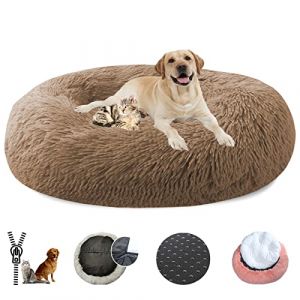 LRHRHR Panier pour Chien Dehoussable, Coussin Chien Anti Stress Lit Moelleux Apaisant Chat Lavable, Coussin Donut pour Chats et Chiens- Khaki||&Oslash;120cm/47in (LRHRHR&reg;, neuf)