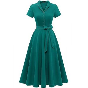 WedTrend Robe de cocktail &eacute;l&eacute;gante pour mariage, robe de soir&eacute;e vintage, robe trap&egrave;ze &agrave; col en V, robe midi de bal pour femme, turquoise, XS (WedTrend, neuf)
