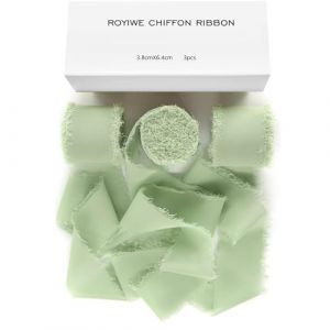 Ruban Mousseline de Soie 3,8 cm x 19,4 m | Tissu pour Mariage (Vert de Gris) (BEARCONN, neuf)