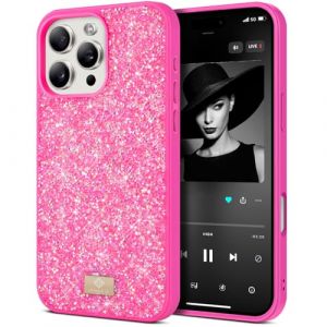 BEZ&reg; Coque pour iPhone 16 Pro Max Paillette, Coque Compatible avec iPhone 16 Pro Max Glitter,Coque Series de Etuis avec Bling & Co., &Eacute;tui en Diamant Etincelant et &agrave; Cristal Bling, Brink Pink (TheBlingZ., neuf)