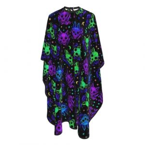 Cape De Cheveux Chat Gothique Psych&eacute;d&eacute;lique D'Halloween Cr&acirc;ne Noir Barber Cape De Salon Professionnel Anti-Taches R&eacute;glable Coupe Cheveux, Pour Le Dyeing, Femme, Adultes, 140x168cm (MoTaiFenShop, neuf)