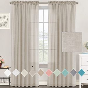 Tenger Home Lot de 2 rideaux semi-transparents en lin avec galon fronc&eacute; pour salon, chambre &agrave; coucher (lin, 150 x 245 cm) (Tenger Home, neuf)