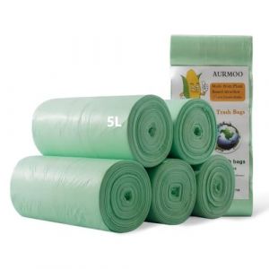 AURMOO Sacs Poubelle 5L, Sacs Poubelle Biodégradables, Müllbeutel, Sac à Ordures de Cuisine, Sac de Déchets Alimentaires Organiques, Pour Cuisine, Maison, Bureau, 200 Pièces(W32xH35cm, Vert) (AURMOO EU, neuf)