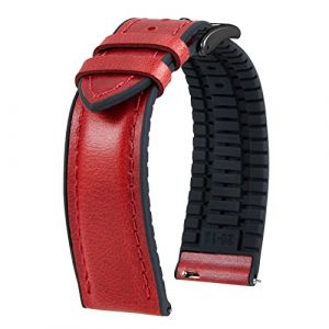BINLUN Bracelet Montre en Cuir 22mm 21mm 20mm 19mm 18mm 16mm 14mm Cuir Cir&eacute; &agrave; l'huile et Silicone Hybrid Bracelets de Montre &agrave; D&eacute;gagement Rapide pour Homme Femme(22mm,Rouge Boucle Noir) (MJXEU, neuf)