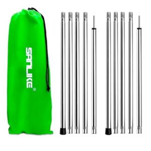 SAN LIKE Lot de 2 Tiges de Tente Télescopiques pour Tarps ou Voile d'ombrage, Barres de Tente Pliables en Acier Inoxydable de Rechange pour Auvent Bâches de Tente Camping, Réglables et Légères (Komclub store, neuf)