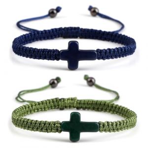 ZORVUJI 2 Pi&egrave;ces Bracelet Croix Chr&eacute;tienne Ajustable Tress&eacute; pour Hommes Couple Foi Cadeau Confirmation P&acirc;ques (Bleu Vert) (MiaoWL, neuf)
