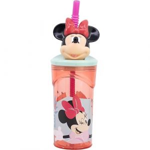 Gobelet à paille Minnie Disney avec personnage 3D en plastique réutilisable BPA Free capacité 360 ml (Massi s.r.l., neuf)