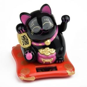 Figurine chat porte-bonheur japonais amusant &agrave; &eacute;nergie solaire pour voiture et maison (Noir) (youwort, neuf)