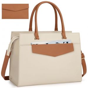 RAINSMORE Sac Cabas Femmes Sac à Main Grande Capacité PU Cuir Sac Ordinateur 15.6 Pouces Imperméable Sac de Cours Lycee Sac Bandoulieres Epaule pour Affaires Travail Beige et Marron (YZH US, neuf)