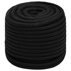 vidaXL Corde de Travail Ligne de Travail Corde Torsad&eacute;e Corde d'Amarrage C&acirc;ble de Travail Jardin Atelier Noir 16 mm 50 m Polyester (vidaXL FR, neuf)