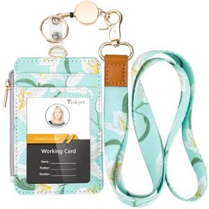 Teskyer Porte Badge tour de Cou, Portefeuilles de Carte de Cr&eacute;dit Minces, Porte Carte avec Poche &agrave; Glissi&egrave;re, 1 Fen&ecirc;tre d&rsquo;Identification, peut Contenir Jusqu&rsquo;&agrave; 4 Cartes, Lys Blanc (Shamall EU, neuf)