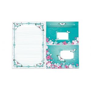 Lot de papier à lettre à colorier avec enveloppe pour filles, enfants, papillons et fleurs (bloc A5 avec 25 feuilles + 15 enveloppes) (LIMONIA, neuf)