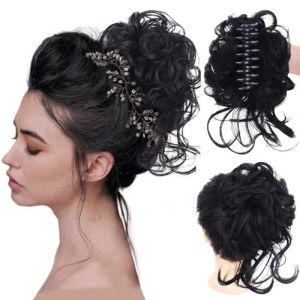 Chignon, Perruque t&ecirc;te sph&eacute;rique mode femme grosse poign&eacute;e longue barbe cheveux boucl&eacute;s en d&eacute;sordre Bague chignon sac(Black) (hkuikui, neuf)