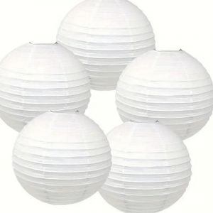5 Lanternes Japonaises Rondes diam. 50 cm, Lampions Boule Papier Blanc, Déco extérieur ou soirée thème (Soledi Art Deco, neuf)