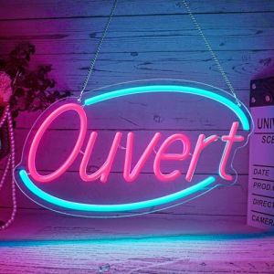 Flixyticy Enseigne Lumineuse N&eacute;on "OUVERT", Plaque de Porte LED Aliment&eacute; par USB avec Interrupteur &agrave; Intensit&eacute; Variable Pour Commerces Supermarch&eacute; Magasin Bio Fleuriste (Ouvert(ellipse)) (xinxiangshigejiushangmaoyouxiangongsi, neuf)