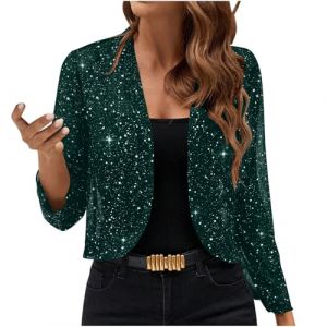 NZYIHAO Cardigan &agrave; paillettes pour femme - Court - Ouvert - Manches longues - Bol&eacute;ro fin et &eacute;l&eacute;gant - Sans boutons - Veste bol&eacute;ro en maille fine - Veste de transition, vert, M (JCRZZ, neuf)