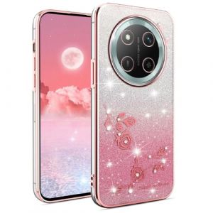 YUEQIAN Coque Paillettes pour Honor Magic 7 Lite 5G (Magic7 Lite)/X9c, Tr&egrave;s Mince Transparent Doux TPU Silicone Antichoc Bling Housse, P&eacute;tillant Diamant Fleurs Femmes Filles &Eacute;tui. Rose (YUEQIAN-EU, neuf)